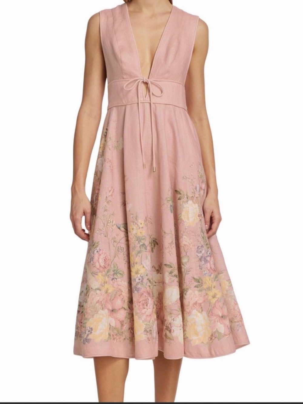 Zimmermann Blush Pink Floral Tie-Front Midi Dress